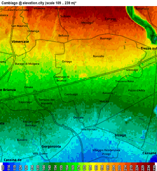 Zoom OUT 2x Cambiago, Italy elevation map