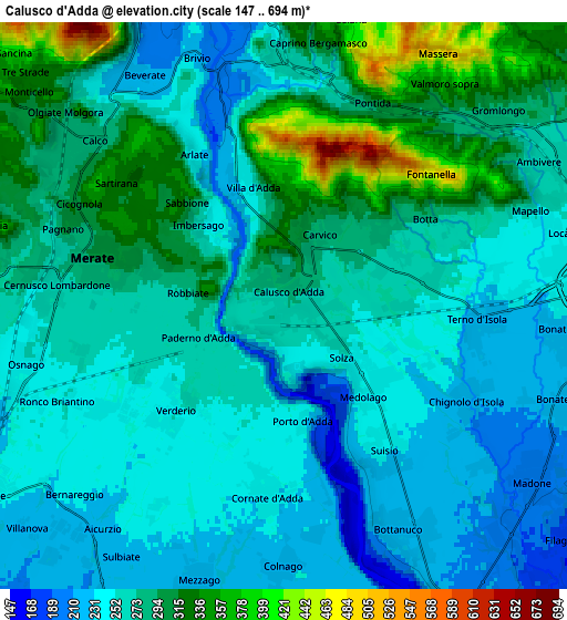 Zoom OUT 2x Calusco d'Adda, Italy elevation map