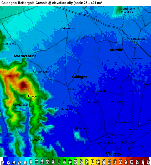 Zoom OUT 2x Caldogno-Rettorgole-Cresole, Italy elevation map
