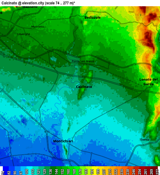 Zoom OUT 2x Calcinato, Italy elevation map