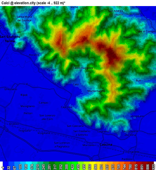 Zoom OUT 2x Calci, Italy elevation map