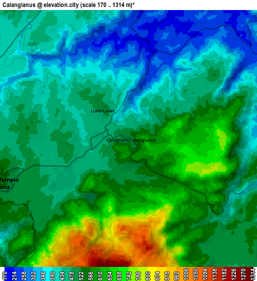 Zoom OUT 2x Calangianus, Italy elevation map