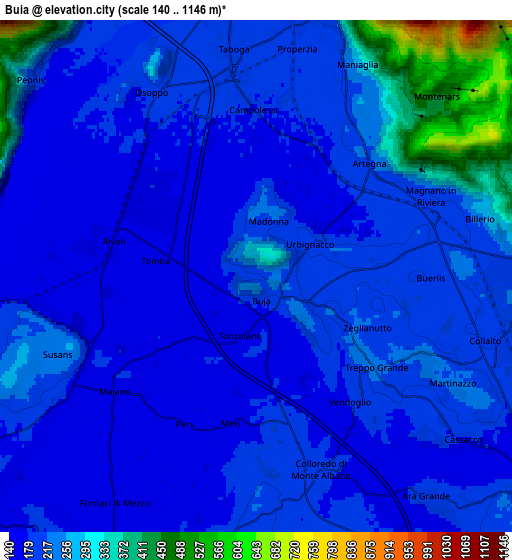 Zoom OUT 2x Buia, Italy elevation map