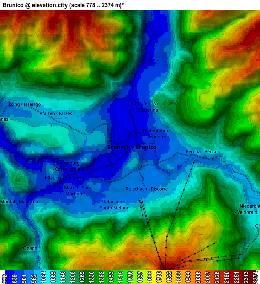 Zoom OUT 2x Brunico, Italy elevation map