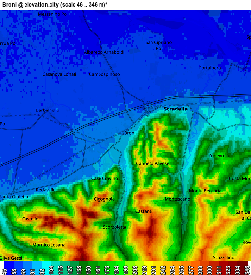 Zoom OUT 2x Broni, Italy elevation map