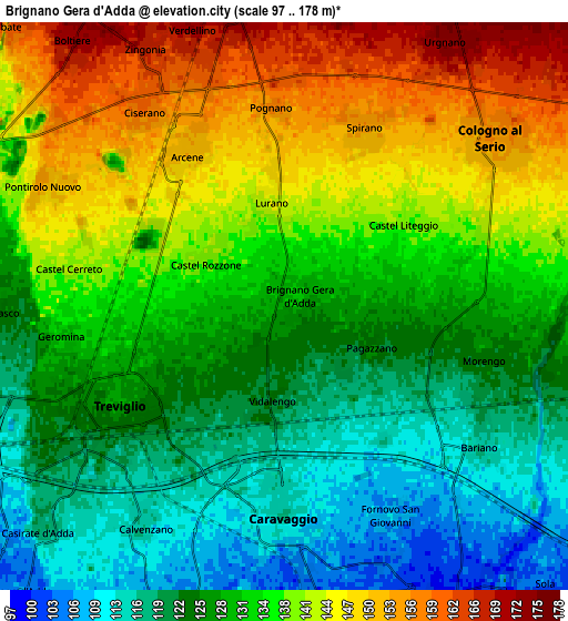 Zoom OUT 2x Brignano Gera d'Adda, Italy elevation map