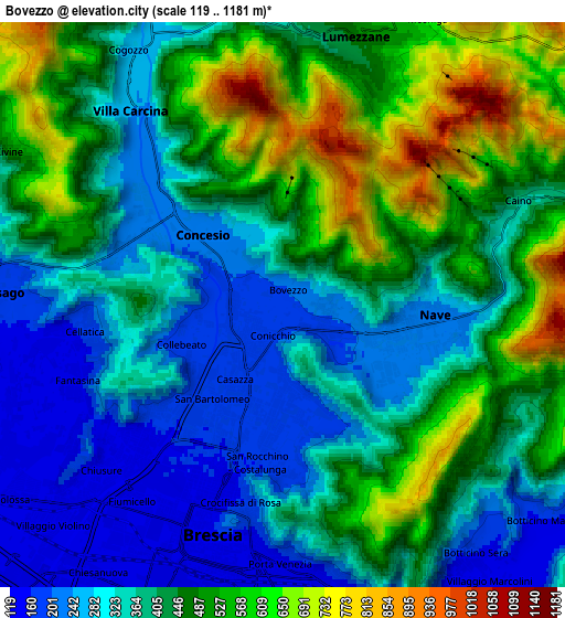 Zoom OUT 2x Bovezzo, Italy elevation map