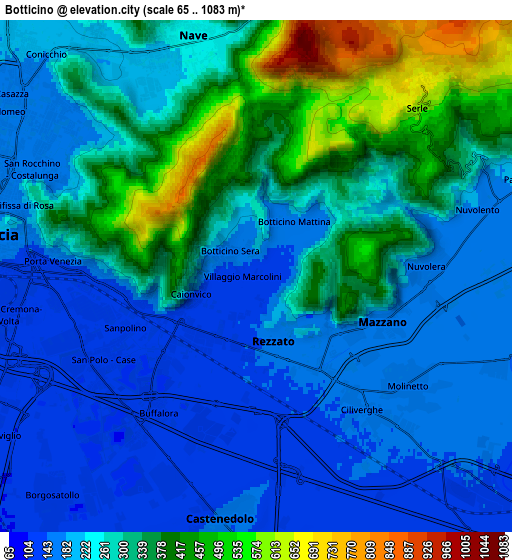 Zoom OUT 2x Botticino, Italy elevation map