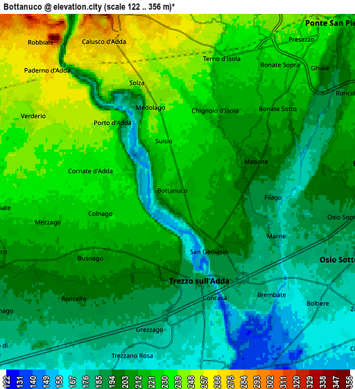 Zoom OUT 2x Bottanuco, Italy elevation map