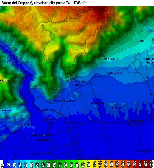 Zoom OUT 2x Borso del Grappa, Italy elevation map