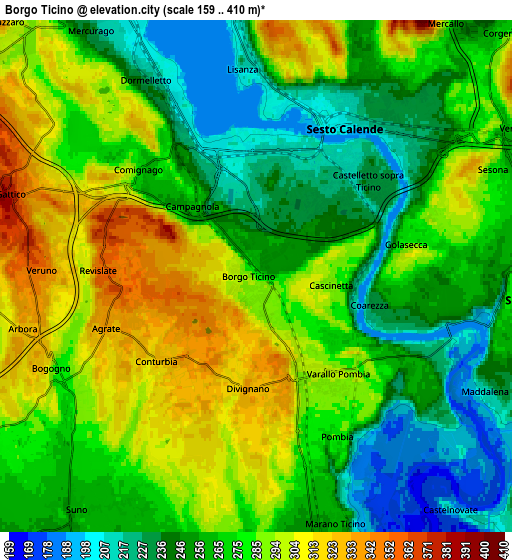 Zoom OUT 2x Borgo Ticino, Italy elevation map