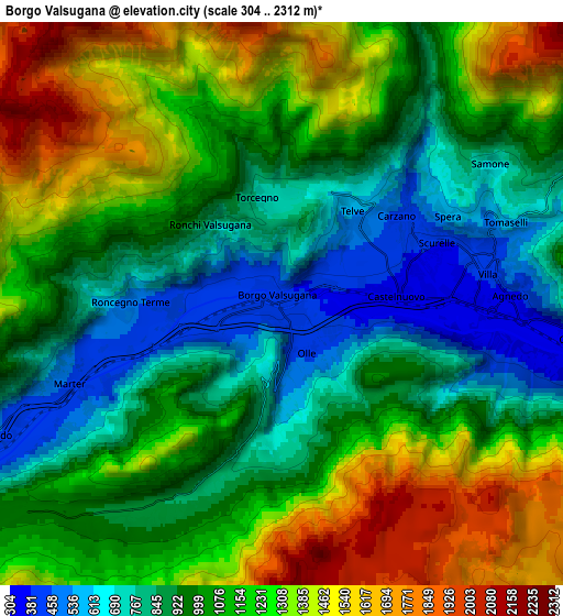 Zoom OUT 2x Borgo Valsugana, Italy elevation map