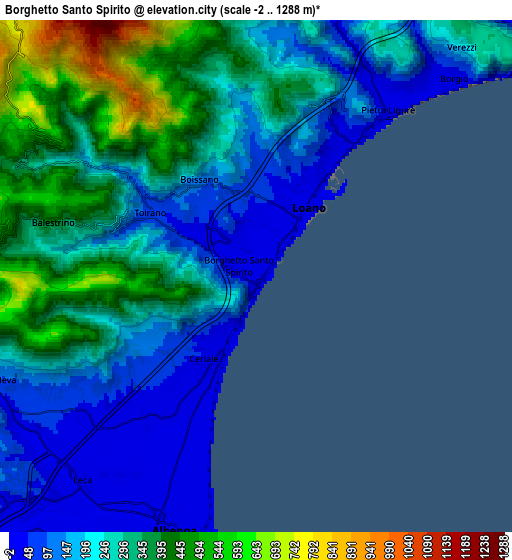Zoom OUT 2x Borghetto Santo Spirito, Italy elevation map