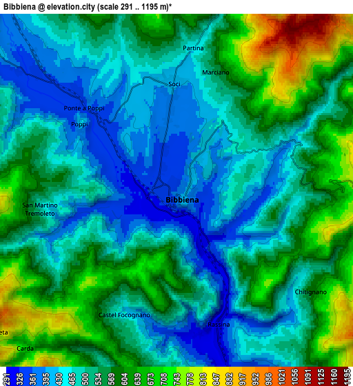 Zoom OUT 2x Bibbiena, Italy elevation map