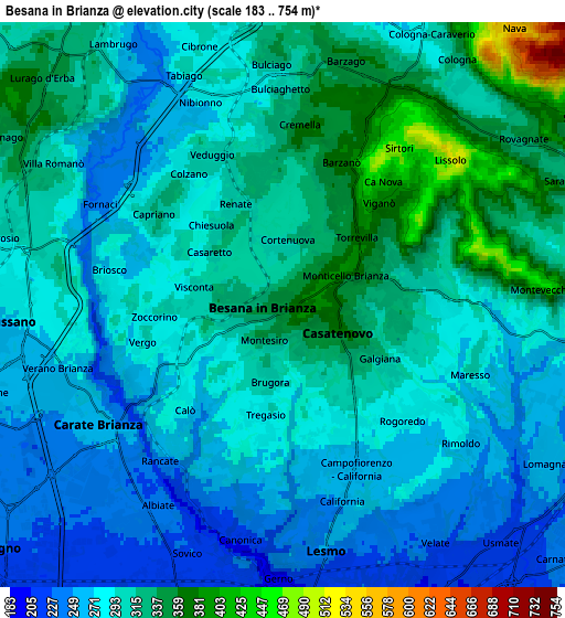 Zoom OUT 2x Besana in Brianza, Italy elevation map