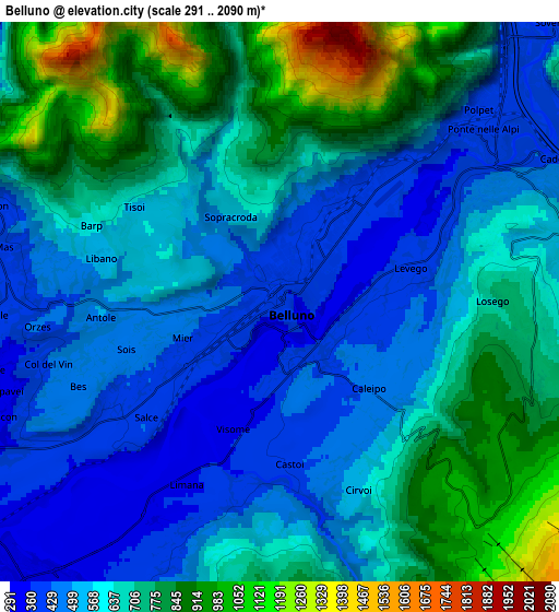 Zoom OUT 2x Belluno, Italy elevation map