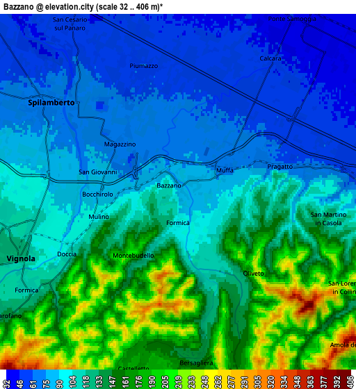 Zoom OUT 2x Bazzano, Italy elevation map