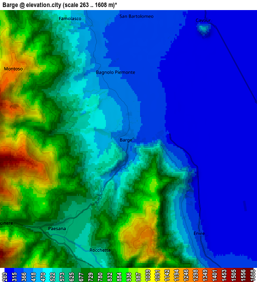 Zoom OUT 2x Barge, Italy elevation map