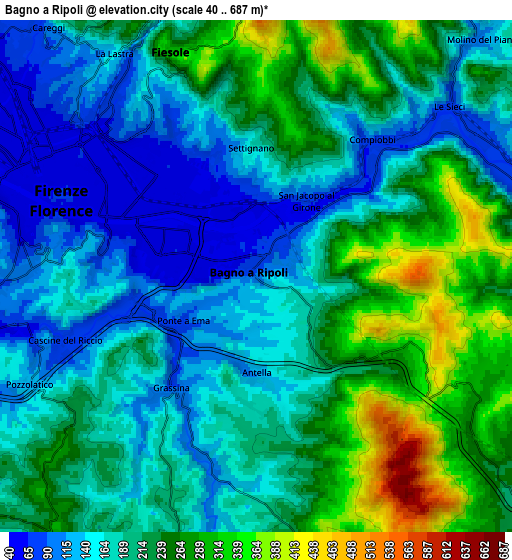 Zoom OUT 2x Bagno a Ripoli, Italy elevation map