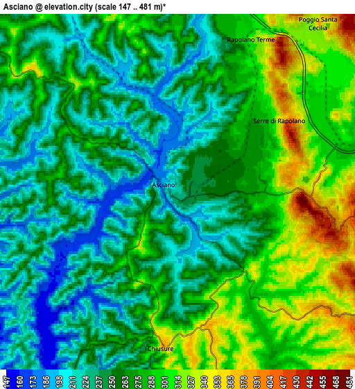 Zoom OUT 2x Asciano, Italy elevation map