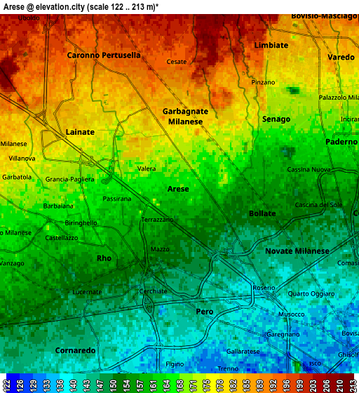 Zoom OUT 2x Arese, Italy elevation map
