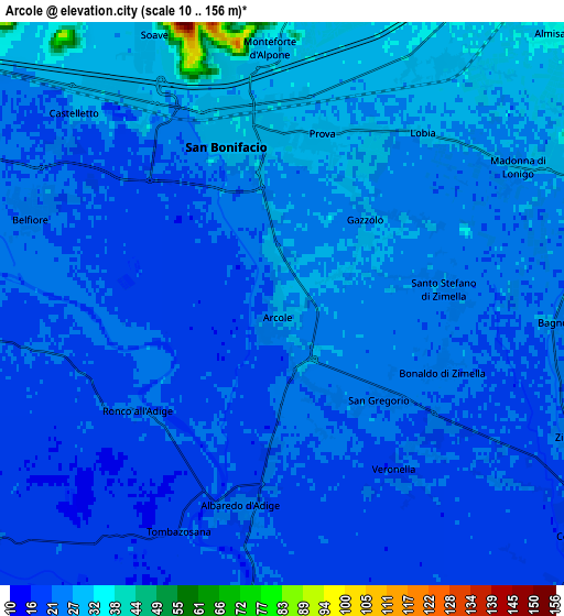 Zoom OUT 2x Arcole, Italy elevation map