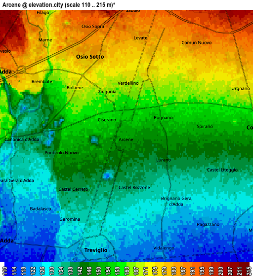 Zoom OUT 2x Arcene, Italy elevation map