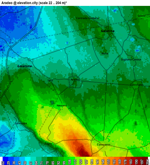 Zoom OUT 2x Aradeo, Italy elevation map