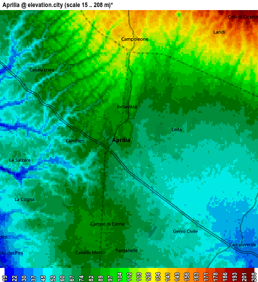 Zoom OUT 2x Aprilia, Italy elevation map