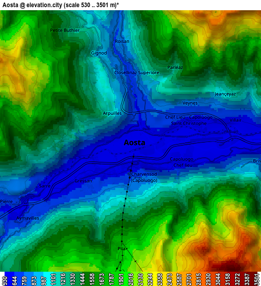 Zoom OUT 2x Aosta, Italy elevation map