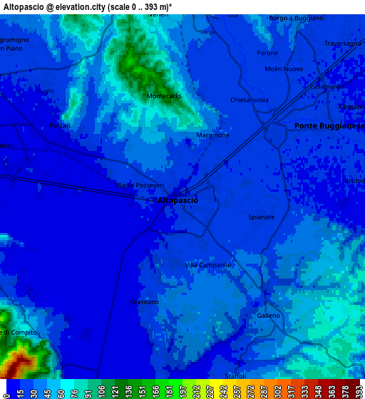 Zoom OUT 2x Altopascio, Italy elevation map