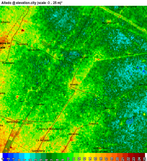 Zoom OUT 2x Altedo, Italy elevation map