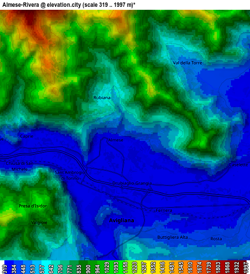 Zoom OUT 2x Almese-Rivera, Italy elevation map
