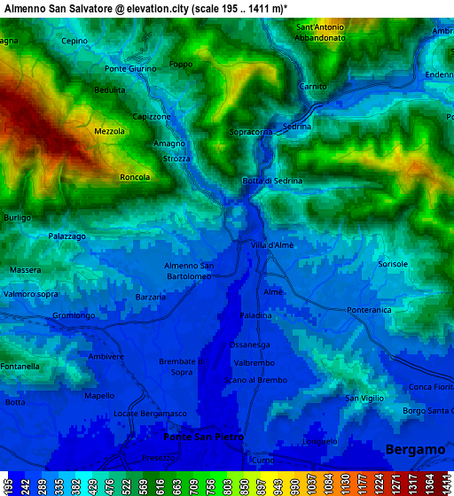 Zoom OUT 2x Almenno San Salvatore, Italy elevation map