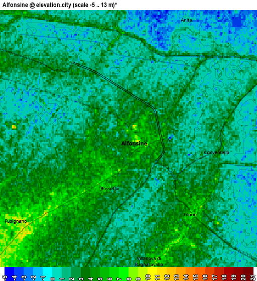 Zoom OUT 2x Alfonsine, Italy elevation map