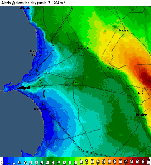 Zoom OUT 2x Alezio, Italy elevation map