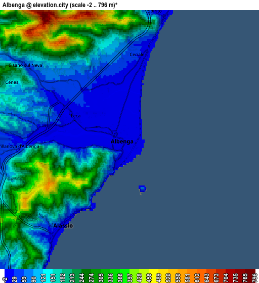 Zoom OUT 2x Albenga, Italy elevation map