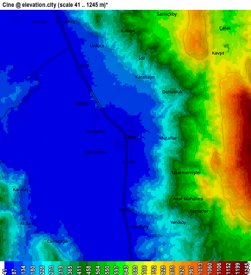 Zoom OUT 2x Çine, Turkey elevation map