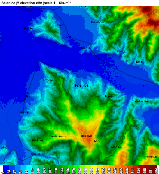 Zoom OUT 2x Selenicë, Albania elevation map