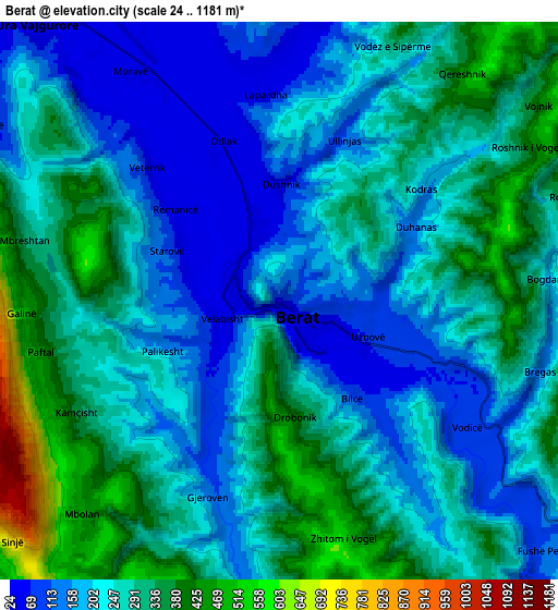 Zoom OUT 2x Berat, Albania elevation map