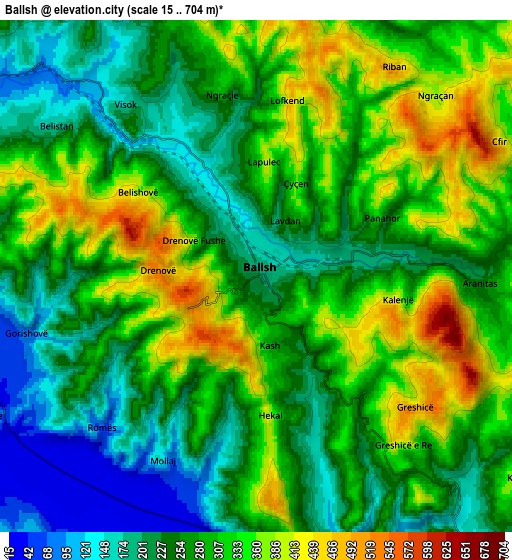 Zoom OUT 2x Ballsh, Albania elevation map