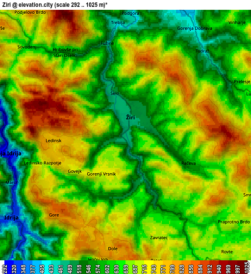 Zoom OUT 2x Žiri, Slovenia elevation map