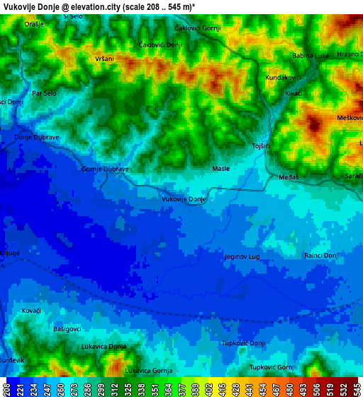 Zoom OUT 2x Vukovije Donje, Bosnia and Herzegovina elevation map