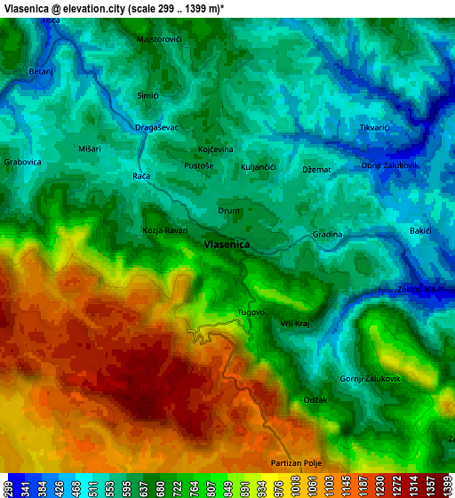 Zoom OUT 2x Vlasenica, Bosnia and Herzegovina elevation map