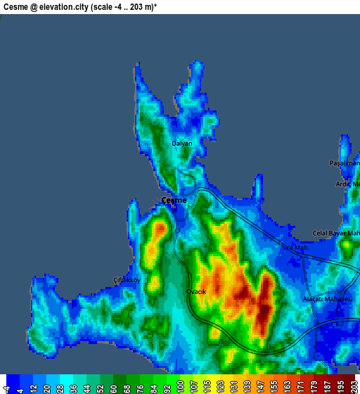 Zoom OUT 2x Çeşme, Turkey elevation map