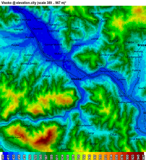 Zoom OUT 2x Visoko, Bosnia and Herzegovina elevation map
