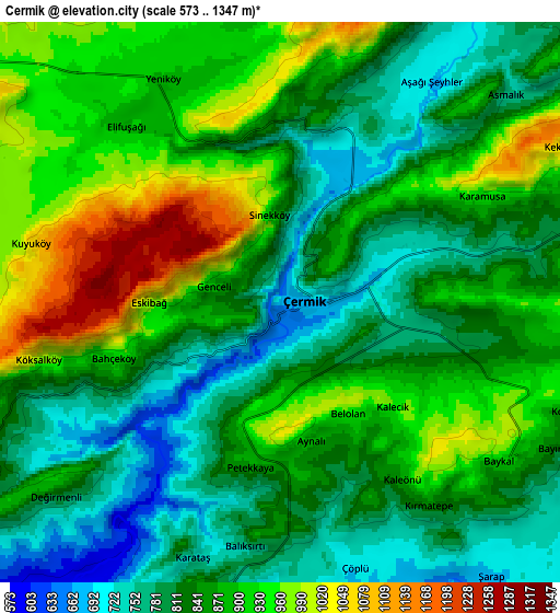 Zoom OUT 2x Çermik, Turkey elevation map