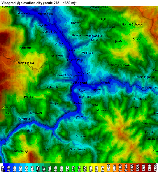 Zoom OUT 2x Višegrad, Bosnia and Herzegovina elevation map