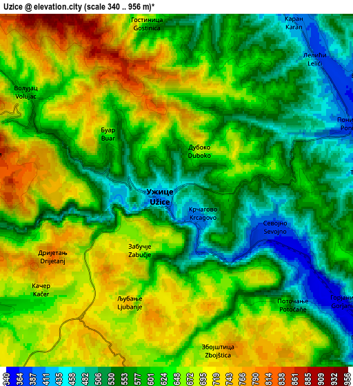 Zoom OUT 2x Užice, Serbia elevation map