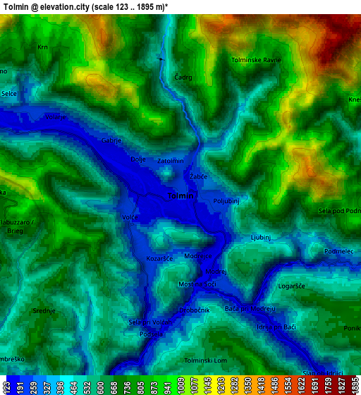 Zoom OUT 2x Tolmin, Slovenia elevation map